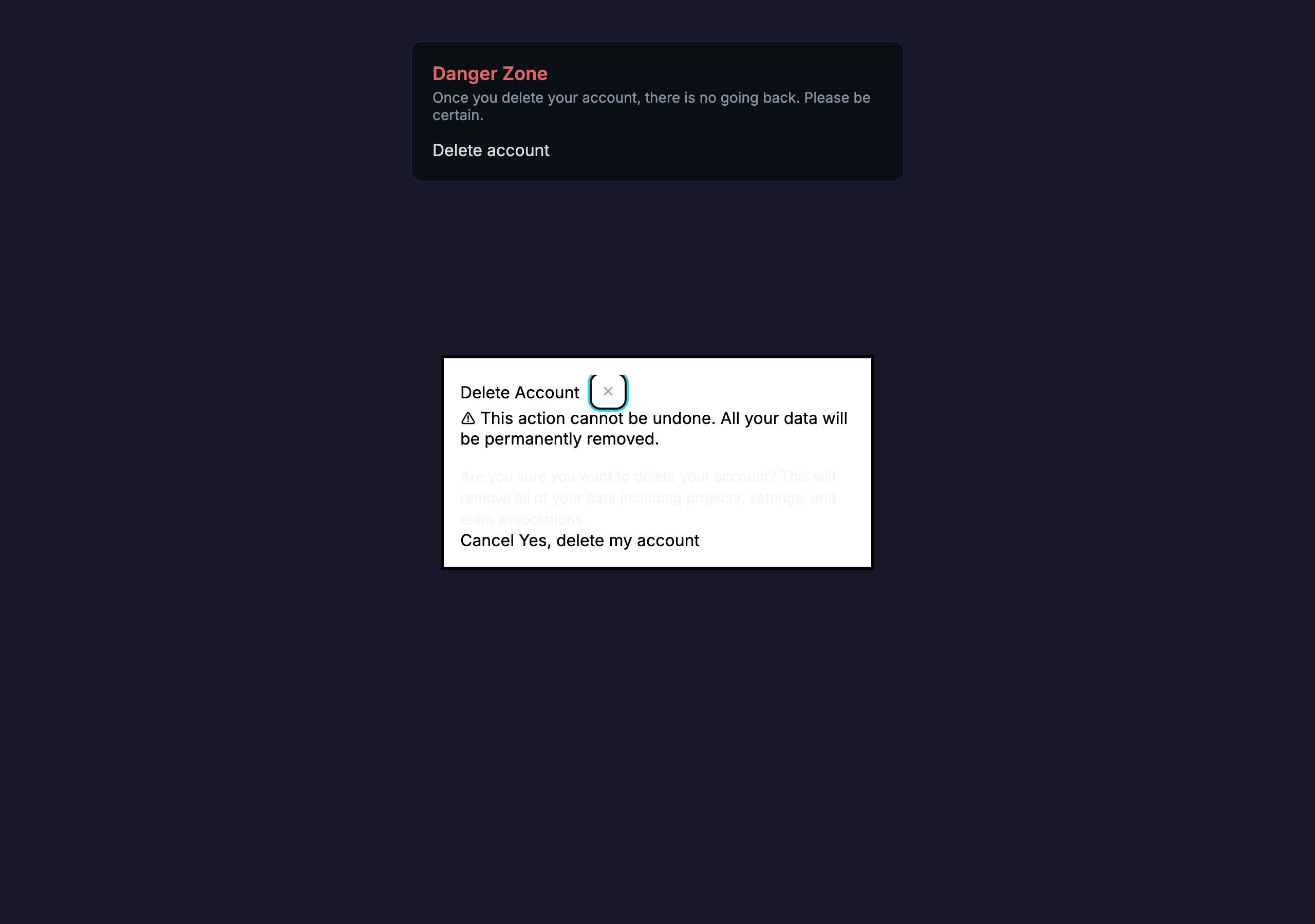 Confirmation Dialog in Angular, dark mode