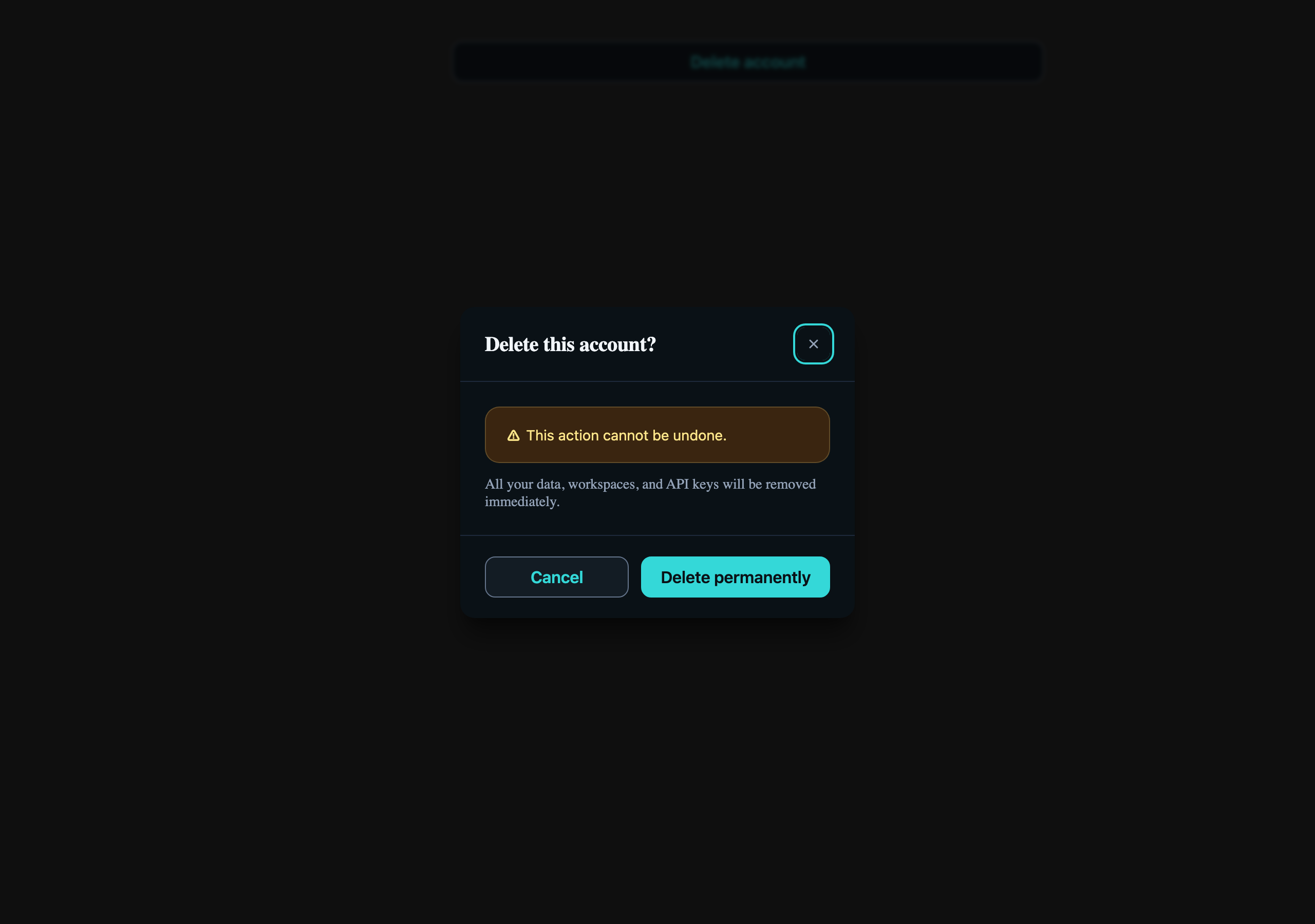 Confirmation Dialog in React, dark mode