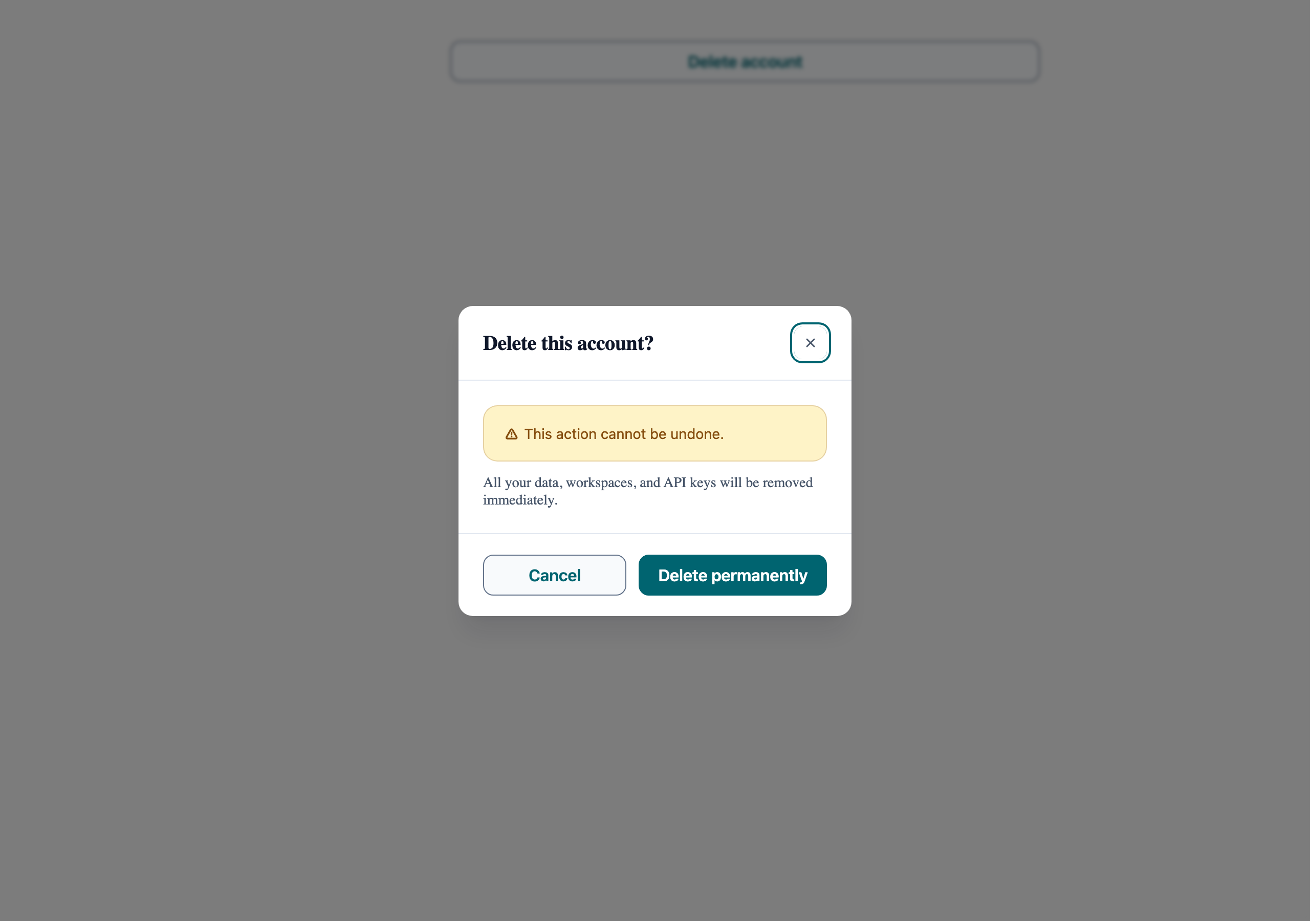 Confirmation Dialog in React, light mode