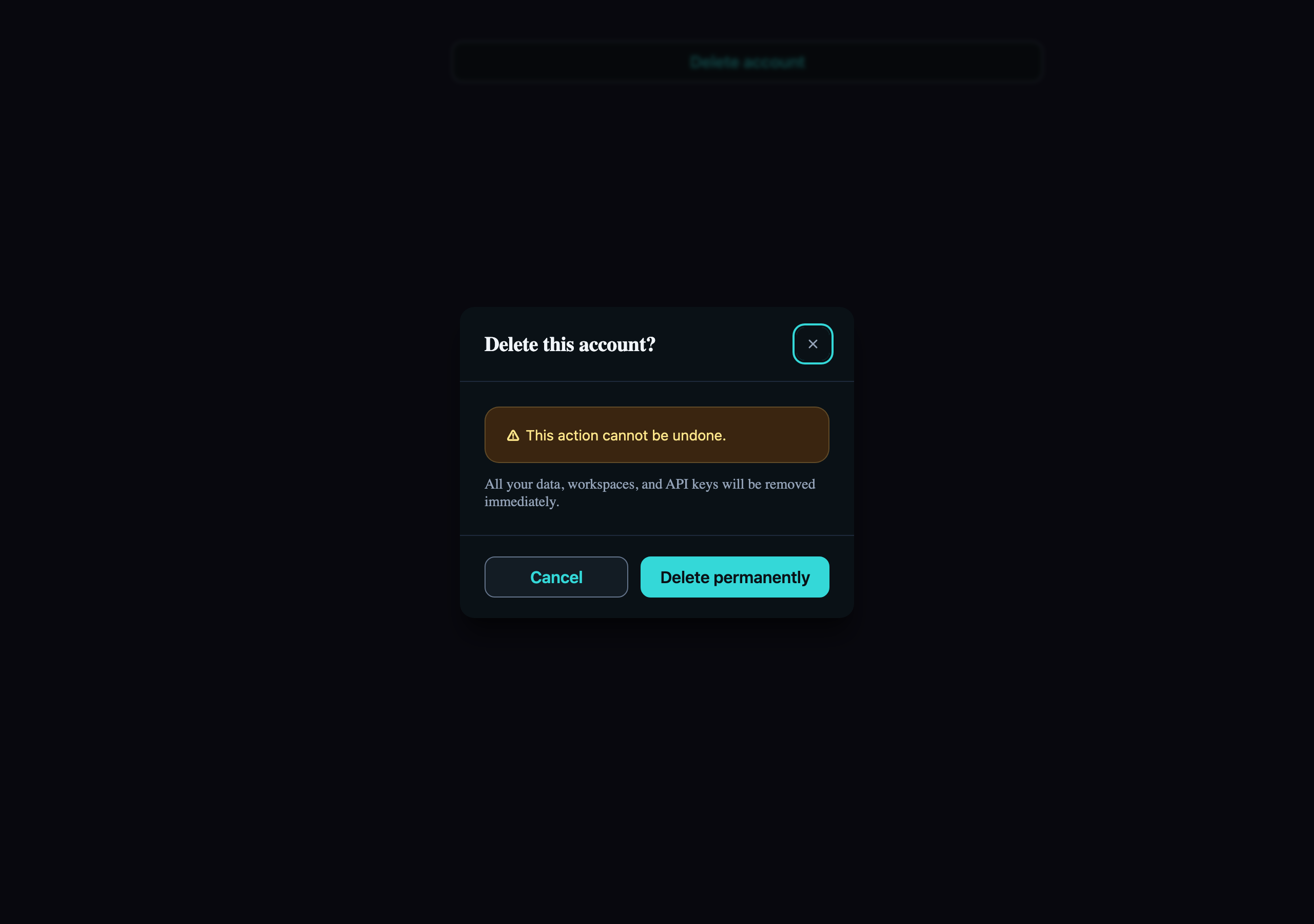 Confirmation Dialog in Vue, dark mode