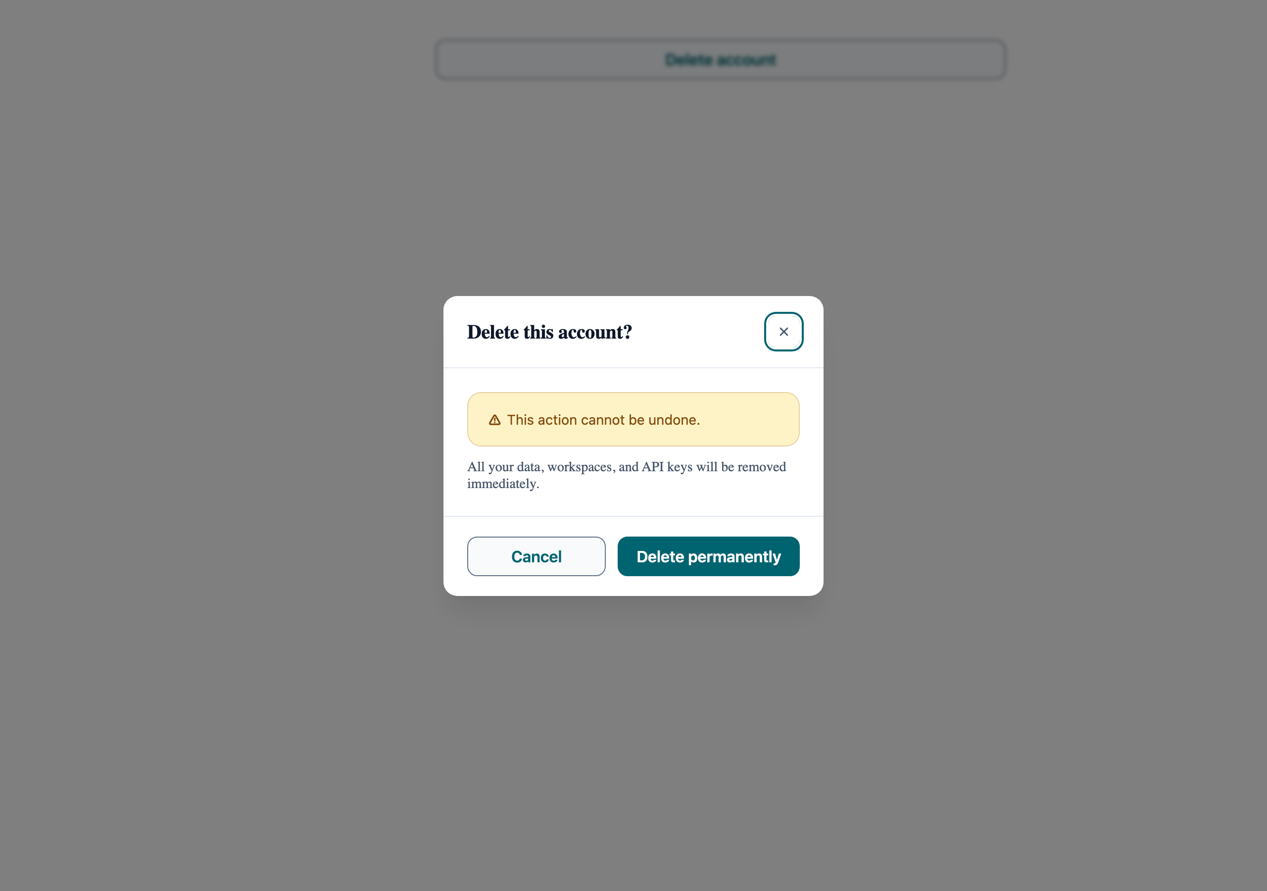 Confirmation Dialog in Vue, light mode