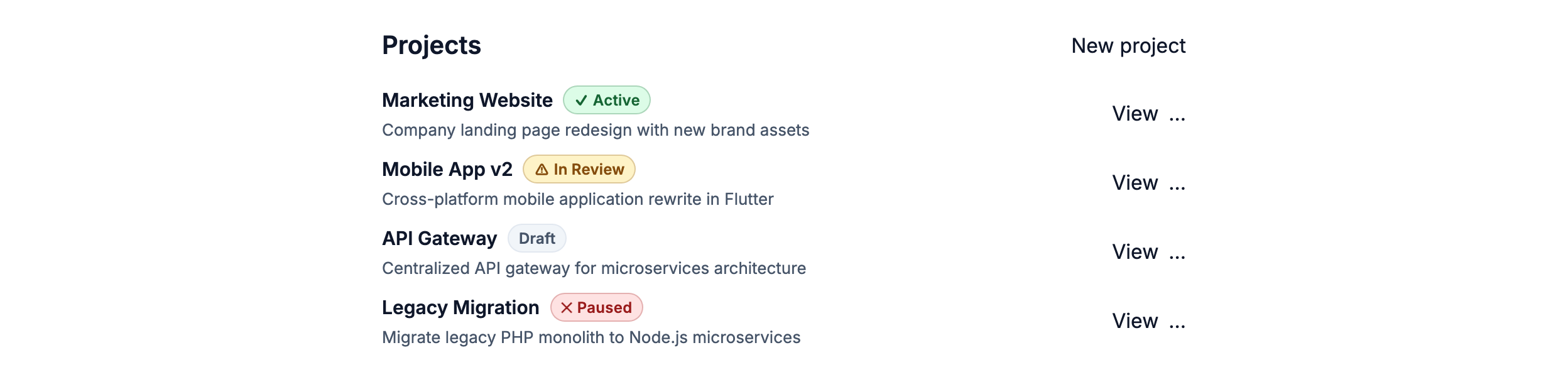 Data List with Actions in Angular, light mode