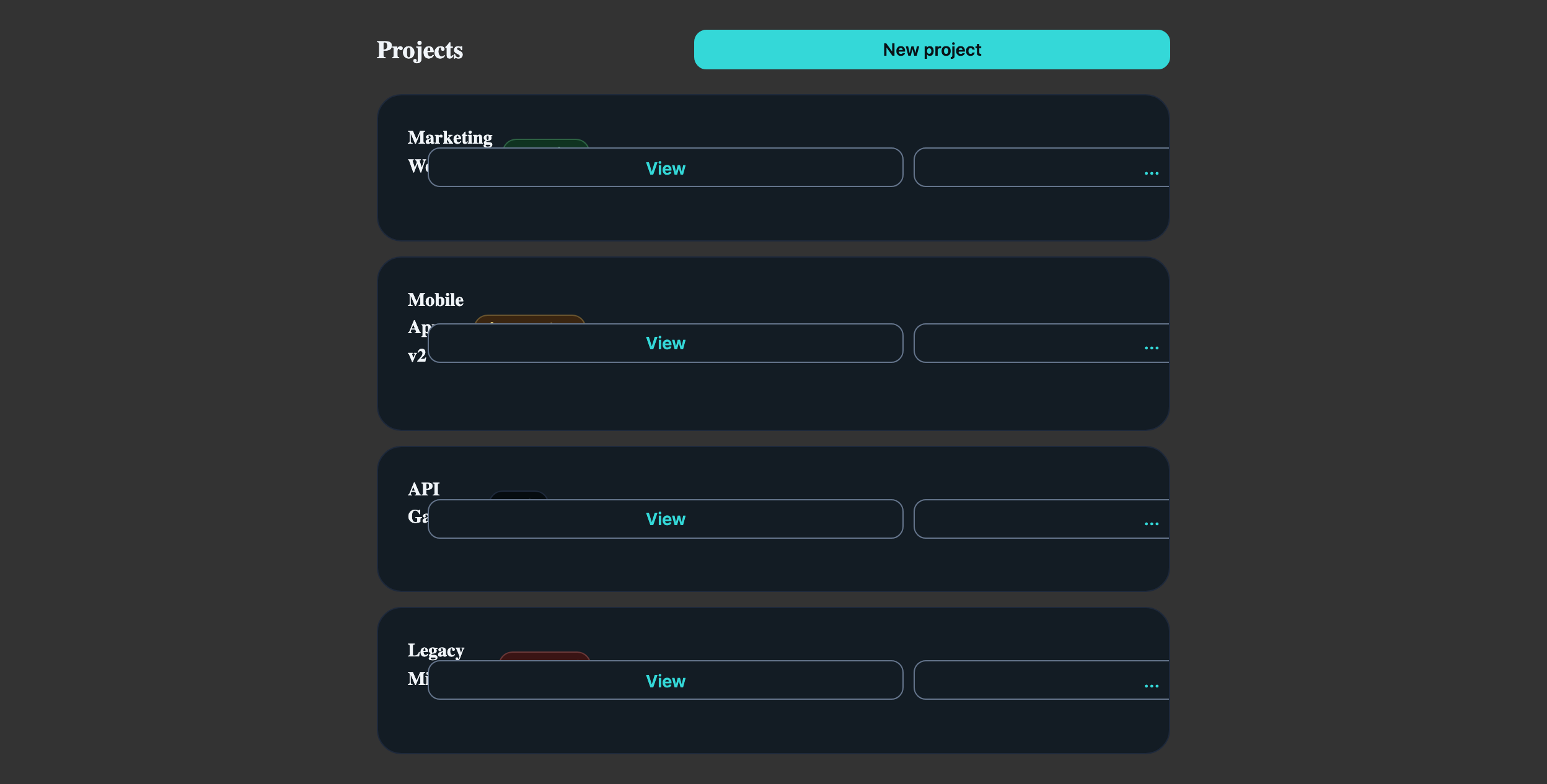 Data List with Actions in React, dark mode