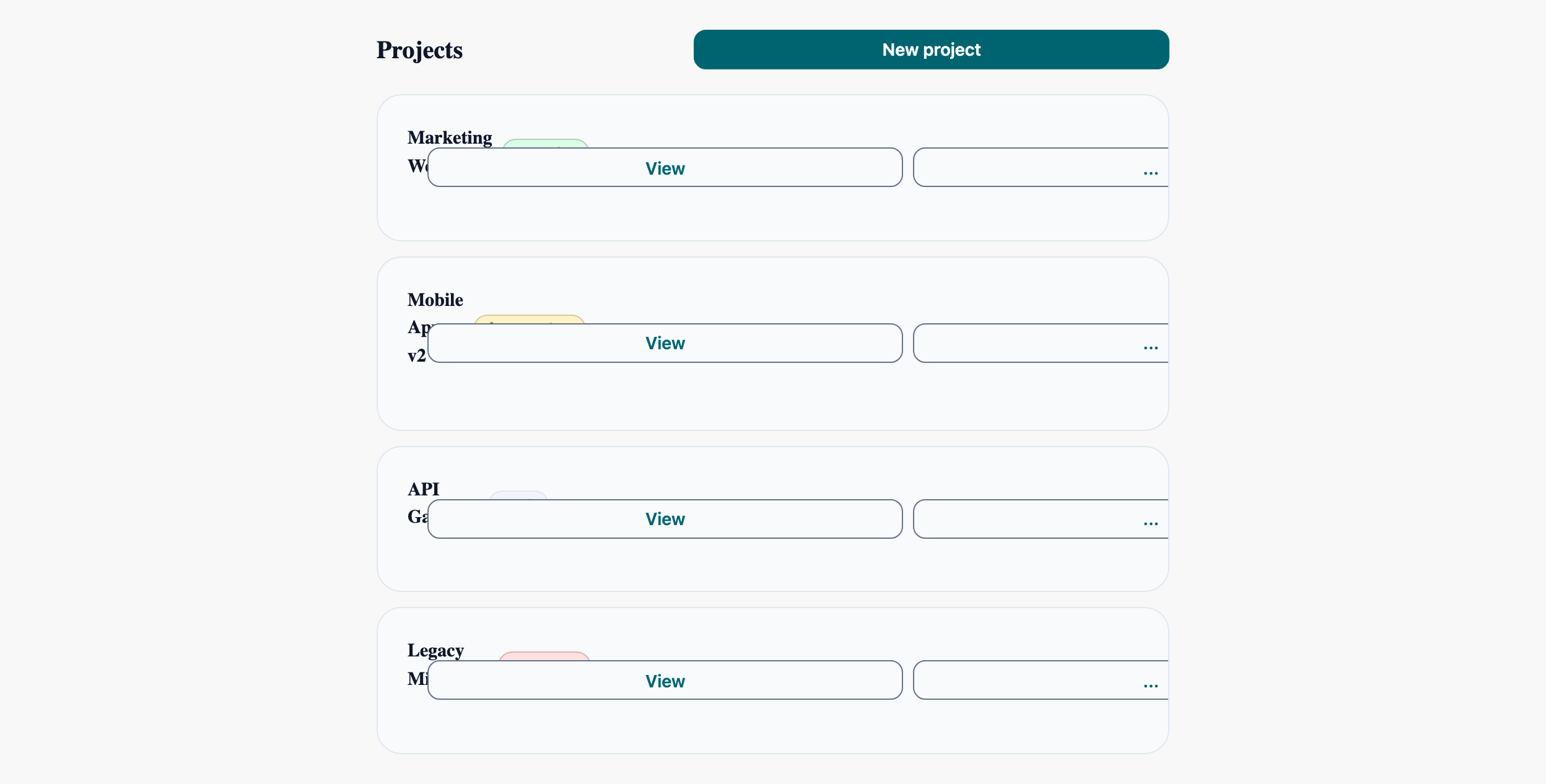 Data List with Actions in React, light mode