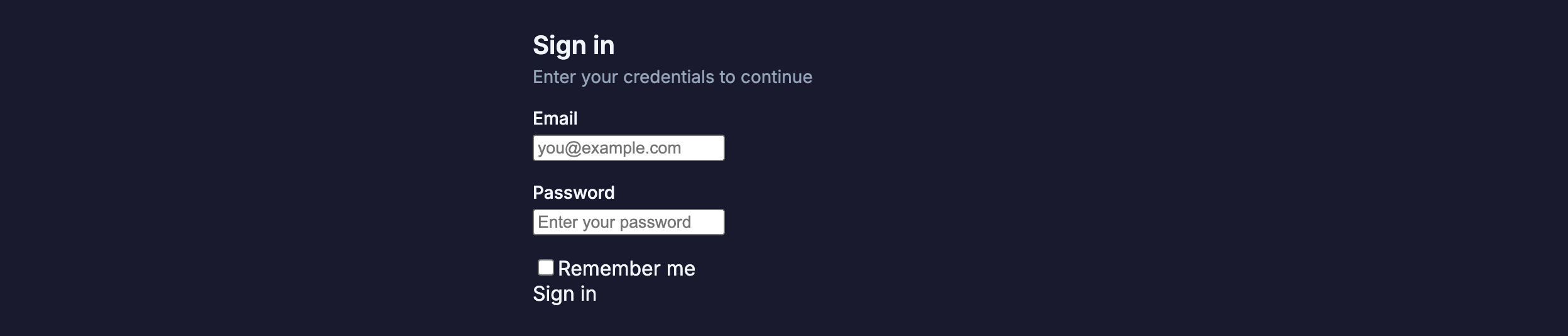 Login Form in Angular, dark mode