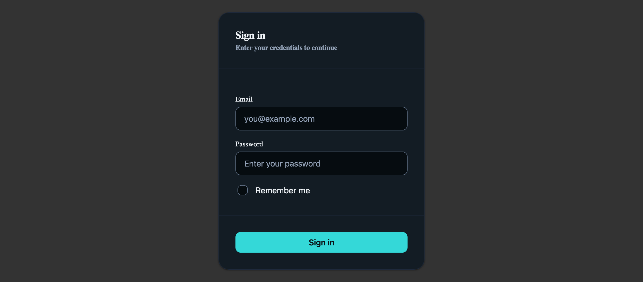 Login Form in React, dark mode