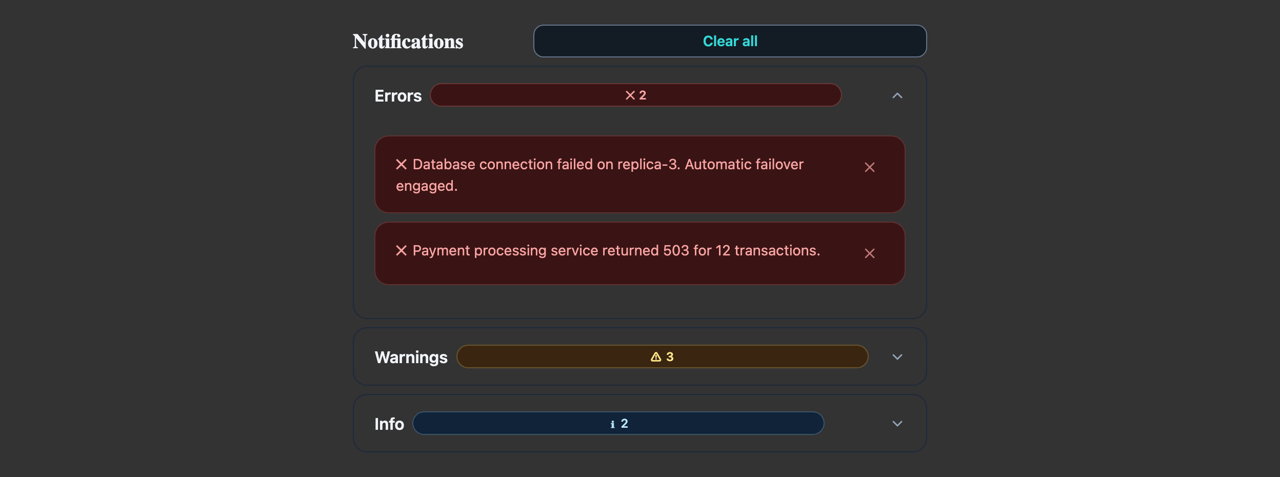 Notification Center in React, dark mode