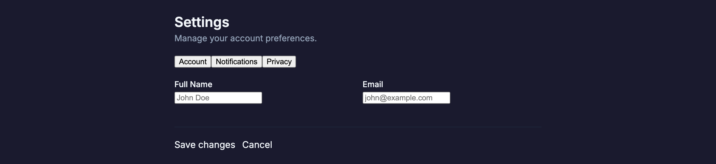 Settings Page in Angular, dark mode
