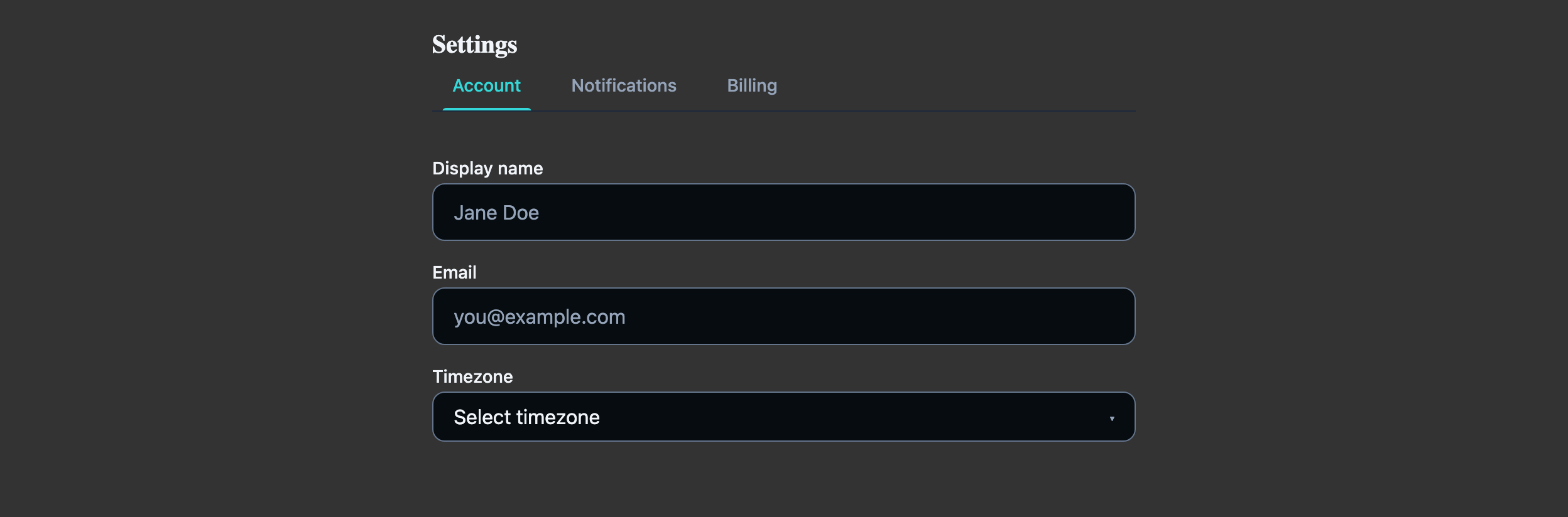 Settings Page in React, dark mode