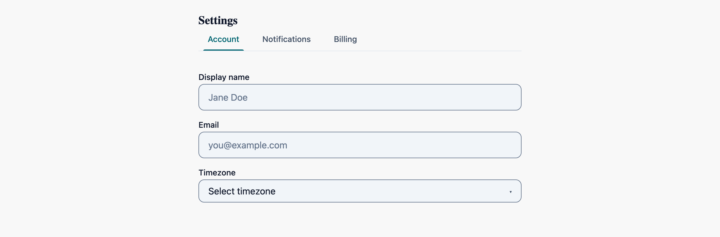 Settings Page in React, light mode