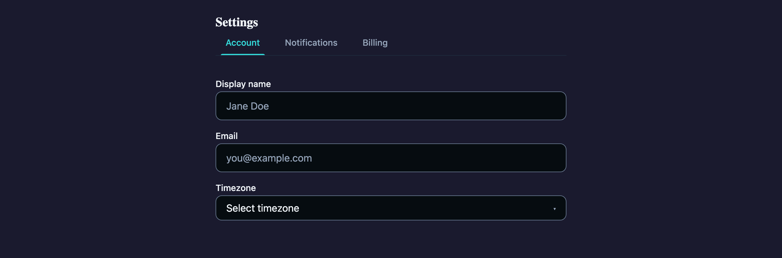Settings Page in Vue, dark mode
