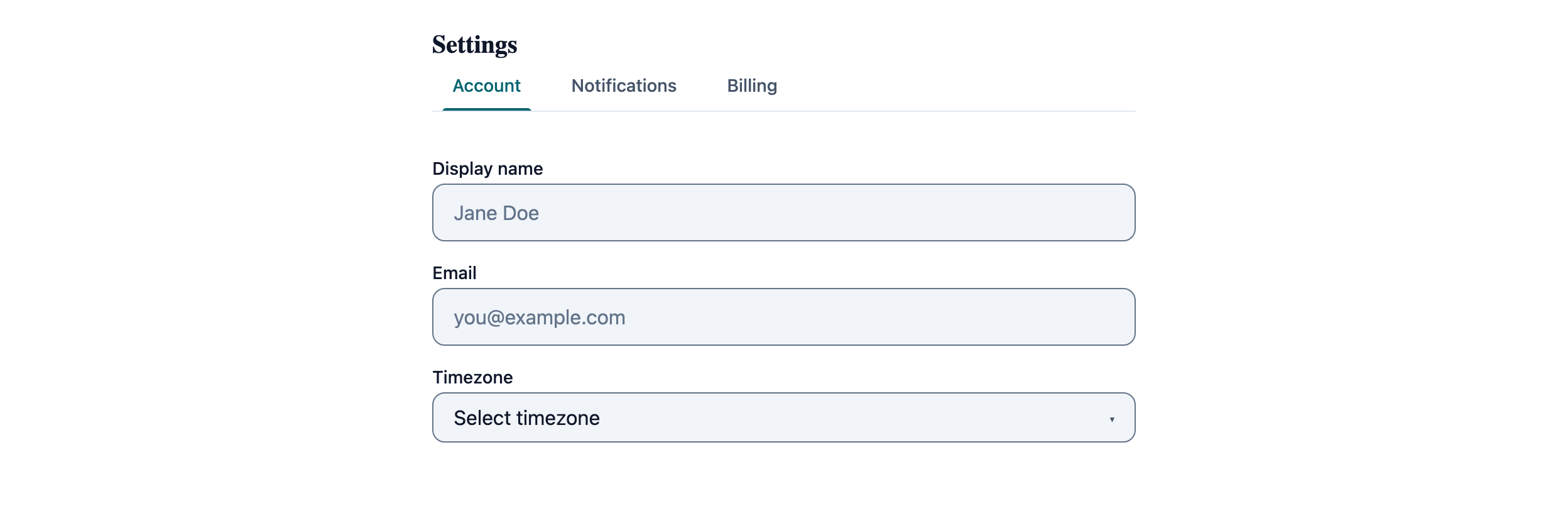 Settings Page in Vue, light mode